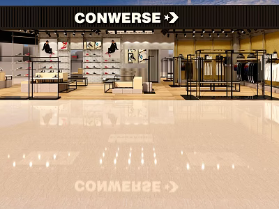 Converse Clothing Store Interior With Shoe Displays And Apparel Racks 3d model
