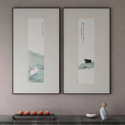 Abstract Paintings Wall Art Hanging With Natural Scenery Black Frames And Light Background 3d model