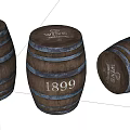Vintage Wooden Wine Barrels With 1899 Label For Household Storage And Decor