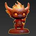 Red Mythical Creature Sculpture With Flame Shaped Horns Orange Glowing Eyes And Cracked Base Design