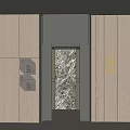 Elegant Hotel Elevator Lobby Interior Design With Wooden Panels And Decorative Wall 3d model