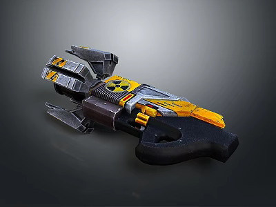 Futuristic Sci Fi Weapon With Yellow Gray Metallic Body Black Grip And Mechanical Details 3d model