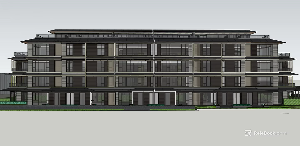 Modern Multi Storey Building Exterior With Glass Windows And Structured Facade 3d model 