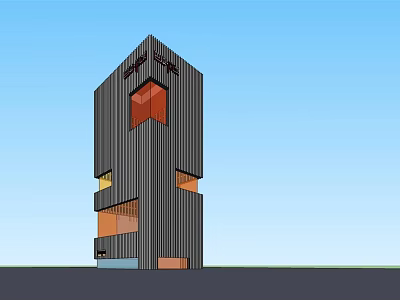Modern High Rise Office Building With Unique Dark Facade And Colorful Glass Windows 3d model