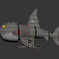Vintage Mechanical Shark Shaped Metal Model With Propeller And Glowing Eyes
