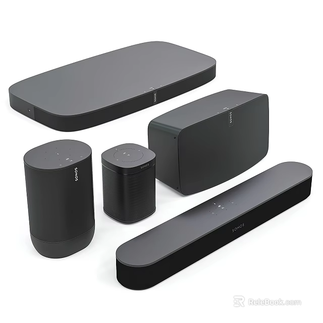 Modern Black Wireless Audio Speakers With Soundbar Subwoofer And Compact Designs 3d model 