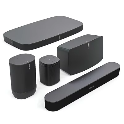 Modern Black Wireless Audio Speakers With Soundbar Subwoofer And Compact Designs 3d model