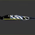 Futuristic Spacecraft Model In Blue White Yellow With Sleek Geometric Design And Wings