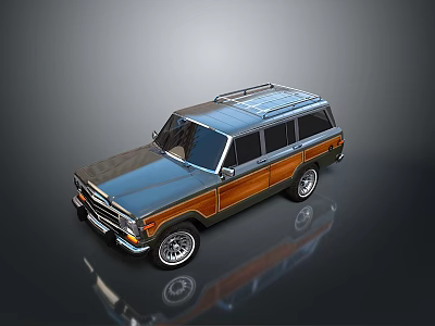 Classic Vintage SUV With Blue And Brown Body Design Shiny Wheels And Roof Rack 3d model