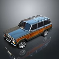 Classic Vintage SUV With Blue And Brown Body Design Shiny Wheels And Roof Rack