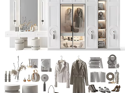 Modern Wardrobe Interior Design With Glass Doors Hanging Clothes And Shoes Storage 3d model