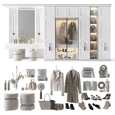 Modern Wardrobe Interior Design With Glass Doors Hanging Clothes And Shoes Storage 3d model