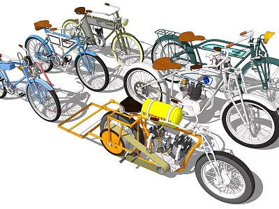 Vintage Motorcycles With Classic Design Leather Seats And Colorful Fuel Tanks 3d model