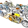 Vintage Motorcycles With Classic Design Leather Seats And Colorful Fuel Tanks