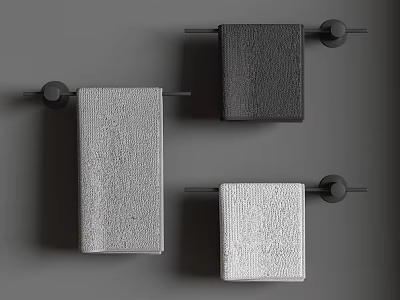 Modern Bathroom Accessories with Various Colored Towels and Black Wall Mounted Racks 3d model