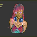 Game And Movie Character Featuring Blue Purple Gradient Hair Black Headphones And Red Tank Top