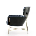 Modern Navy Blue Velvet Accent Chair With Curved Backrest And Metal Frame Legs
