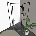 Modern Shower Head In Black Frame Glass Enclosure With Blinds And Green Plant