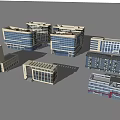 Modern Multiple Office Buildings Complex With Glass Curtain Walls And Contemporary Design