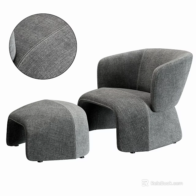 Comfortable Gray Fabric Lounge Chair with Modern Design and Matching Ottoman 3d model 