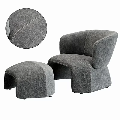 Comfortable Gray Fabric Lounge Chair with Modern Design and Matching Ottoman 3d model