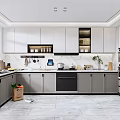 Modern Kitchen With White Gray Cabinets Countertop Window And Appliances 3d model