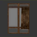 Vintage Style Wooden Door Frame Featuring Glass Panels And Fabric Curtain Detail