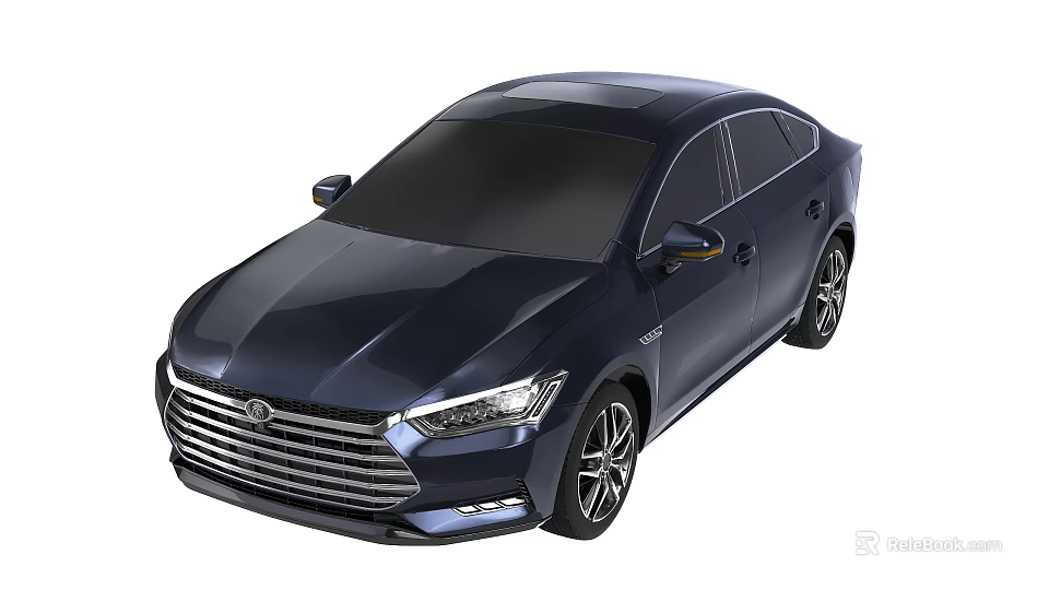 Dark Blue Modern Sedan With Sleek Body Design Front Grille And Alloy Wheels 3d model 