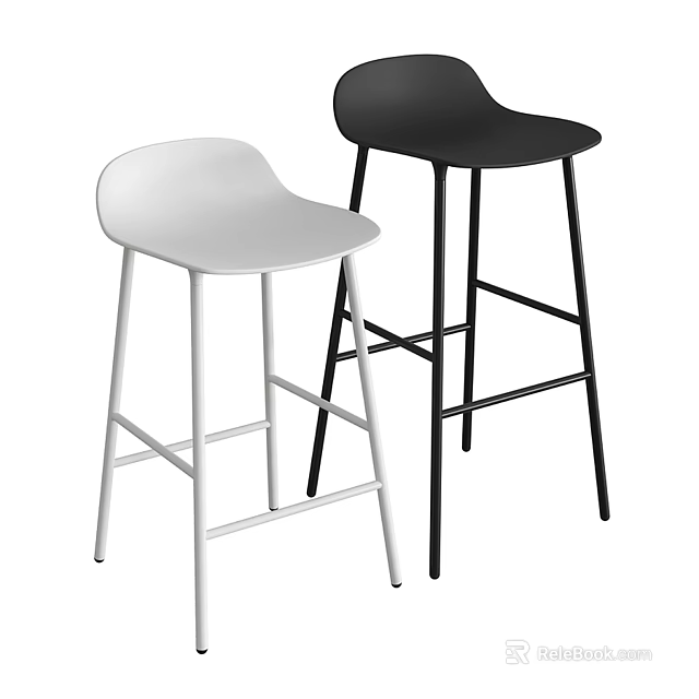 Modern Black and White Bar Stools with Sleek Metal Legs and Minimalist Design 3d model 