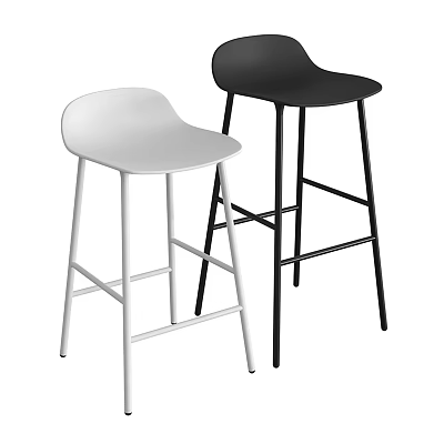 Modern Black and White Bar Stools with Sleek Metal Legs and Minimalist Design 3d model