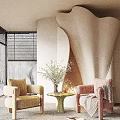 Modern Curved Wall With Beige Pink Leisure Chairs Green Side Table White Flowers And Blinds