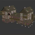 Ancient Traditional Buildings Featuring Timber Frame Structure Brown Roof And Balcony Design