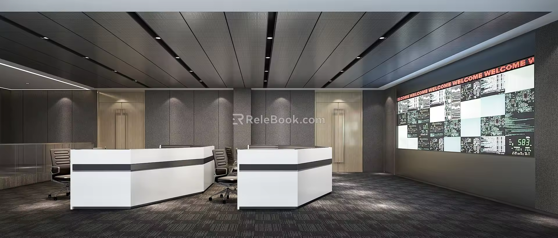 Control Hall Dispatcher Room of Modern Command Center Monitoring Room 3d model