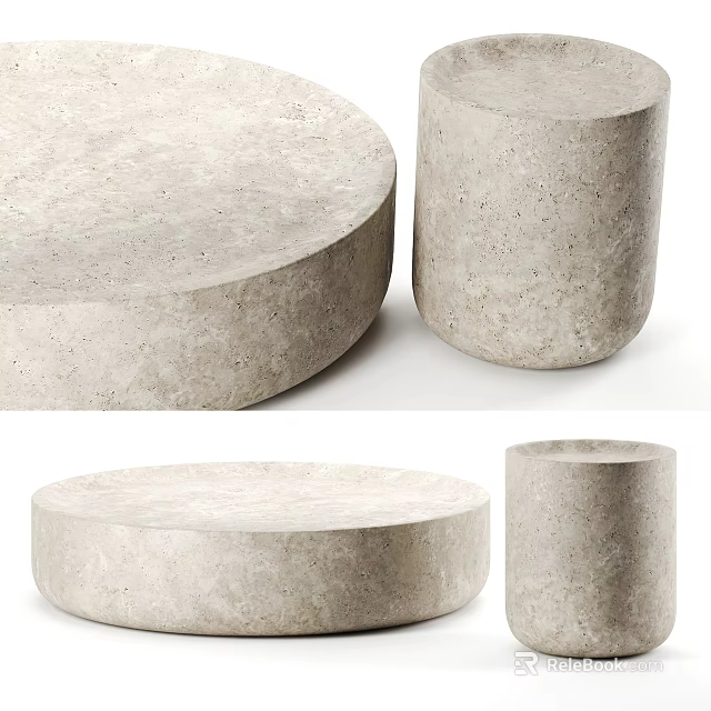 Modern Round Concrete Coffee Table Design With Smooth Surface And Sturdy Cylindrical Base 3d model 