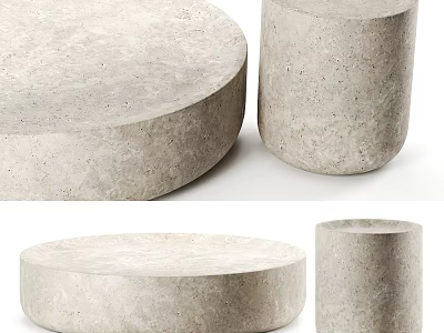 Modern Round Concrete Coffee Table Design With Smooth Surface And Sturdy Cylindrical Base 3d model