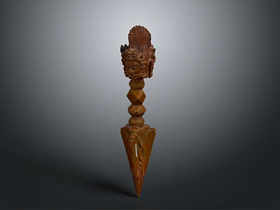 Natural Plant Leaf Decorated Wooden Sculpture With Intricate Carved Patterns 3d model