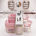 Modern Beauty Salon Interior With Pink Chairs White Table And Beauty Products