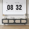 Modern TV Stand With Wicker Doors Gold Legs And Decorative Items