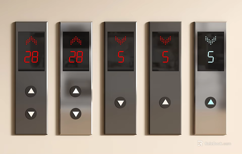 Modern Switch Panels with Black Digital Displays Red Numbers Silver Frames and Triangle Buttons 3d model 