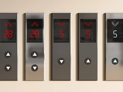 Modern Switch Panels with Black Digital Displays Red Numbers Silver Frames and Triangle Buttons 3d model