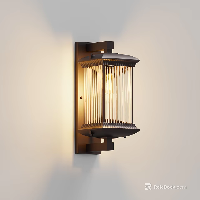 Traditional Wall Lamp With Metal Frame Vertical Striped Glass Emitting Warm Light Mounted On Wall 3d model 