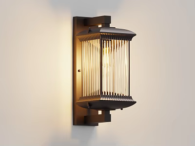 Traditional Wall Lamp With Metal Frame Vertical Striped Glass Emitting Warm Light Mounted On Wall 3d model