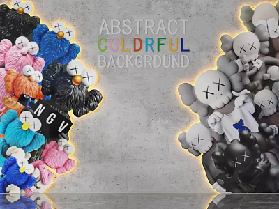 Abstract Colorful Background Wall with Stuffed Toys and Kaws Inspired Figures 3d model