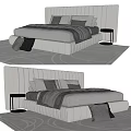 Modern Double Bed With Upholstered Headboard Gray Pillows Blanket Side Table And Rug 3d model