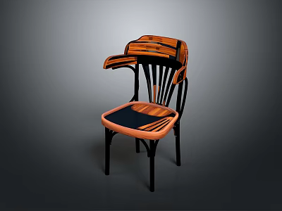 Unique Modern Chair Design With Wooden Striped Backrest And Black Frame Armrests 3d model