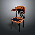 Unique Modern Chair Design With Wooden Striped Backrest And Black Frame Armrests