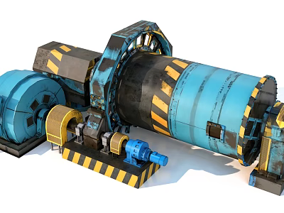 Industrial Equipment Drum Type Blue With Motor And Transmission Yellow Black Warning Stripes 3d model