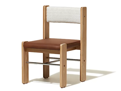 Modern Dining Chair With Wooden Frame Woven Backrest Brown Seat And Metal Support Details 3d model