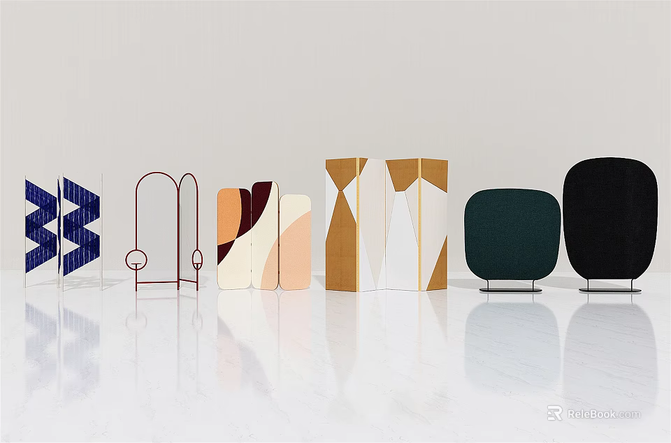 Modern Decorative Screens with Various Designs Different Shapes and Colors 3d model 