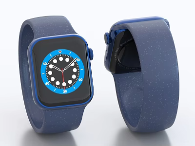 Blue Smartwatch with Blue Strap and Analog Dial Featuring White Numbers Red Hands Matte Finish 3d model